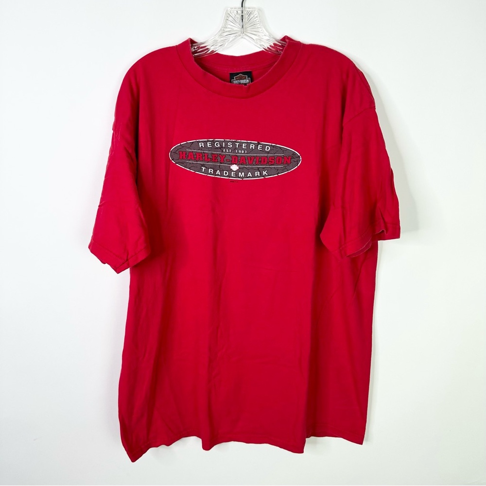 Vintage Y2K Harley Davidson Men’s T Shirt 2XL Red Motorcycle Tee Biker Logo